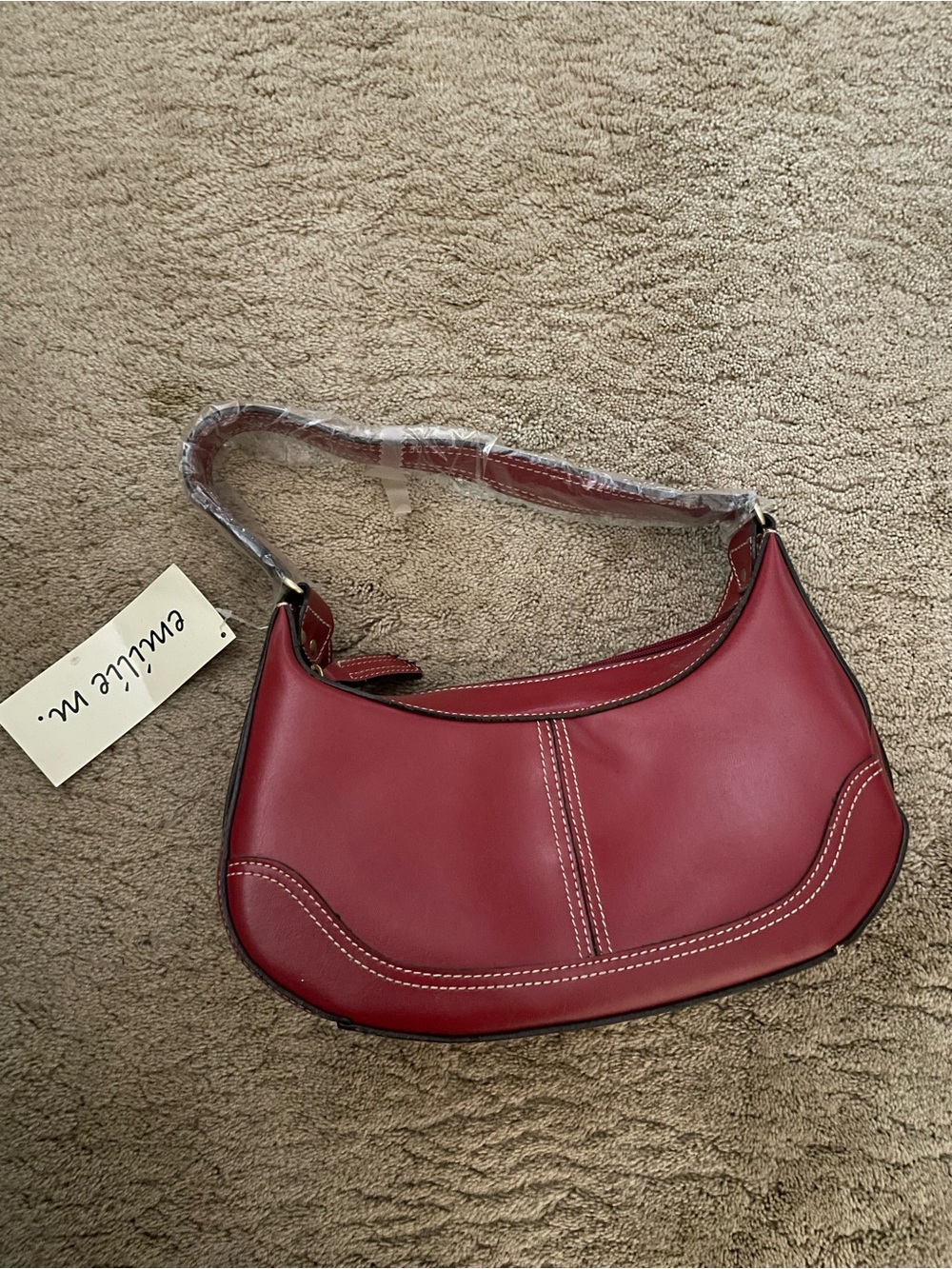Red Leather Shoulder Bag Emilie M
